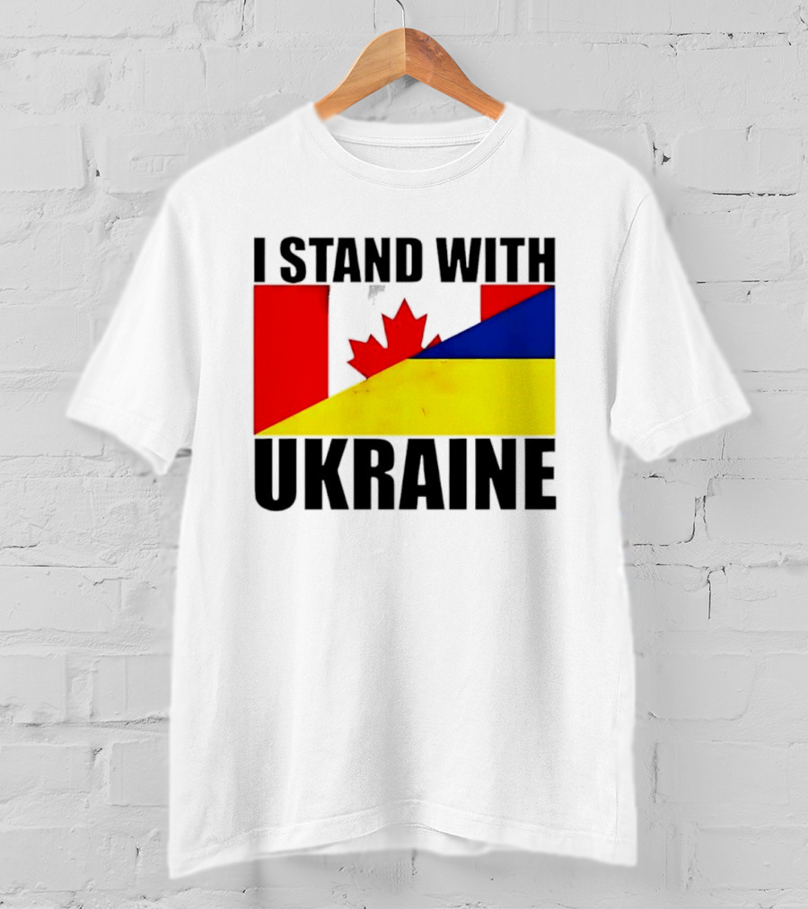 I Stand With Ukraine Canada Flag Maple Leaf Yellow Blue T-Shirt