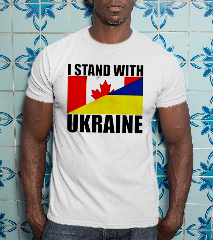 I Stand With Ukraine Canada Flag Maple Leaf Yellow Blue T-Shirt