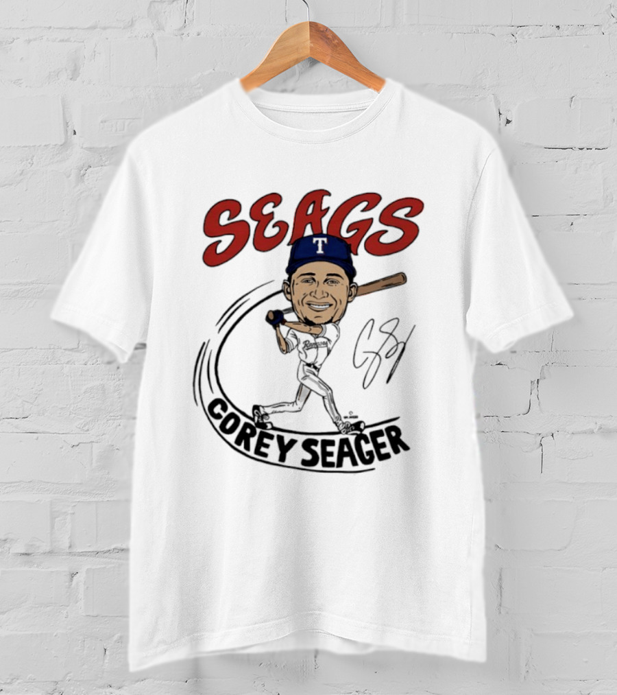 Seags Corey Seager Texas Rangers Slugger Swing Caricature T-Shirt
