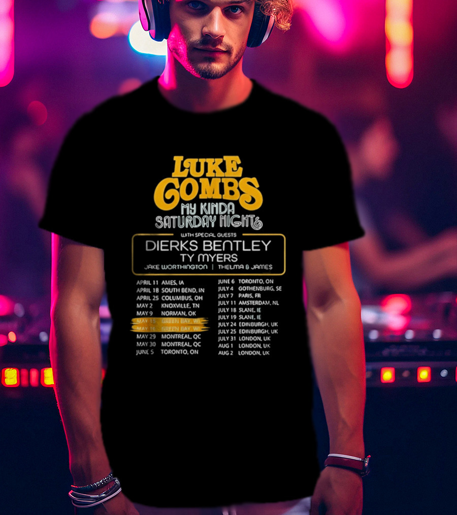 Luke Combs My Kinda Saturday Night Tour 2026 Green Bay Featuring Dierks Bentley T-Shirt