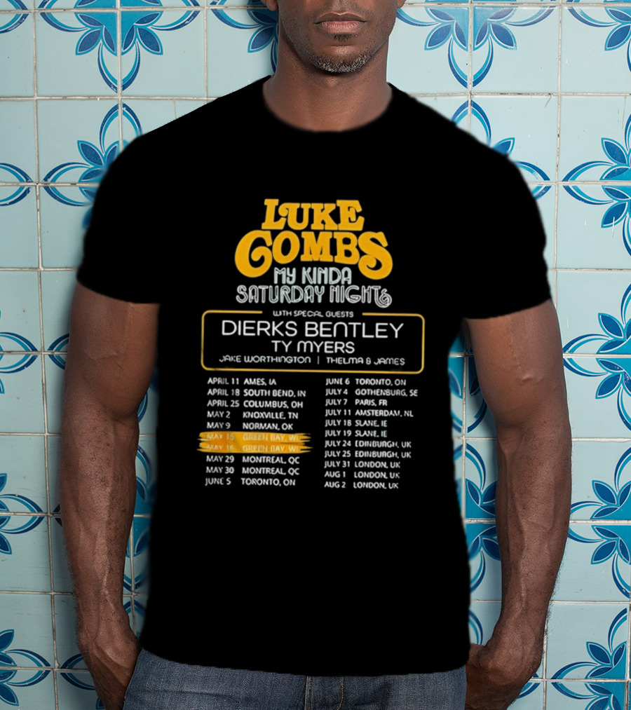 Luke Combs My Kinda Saturday Night Tour 2026 Green Bay Featuring Dierks Bentley T-Shirt