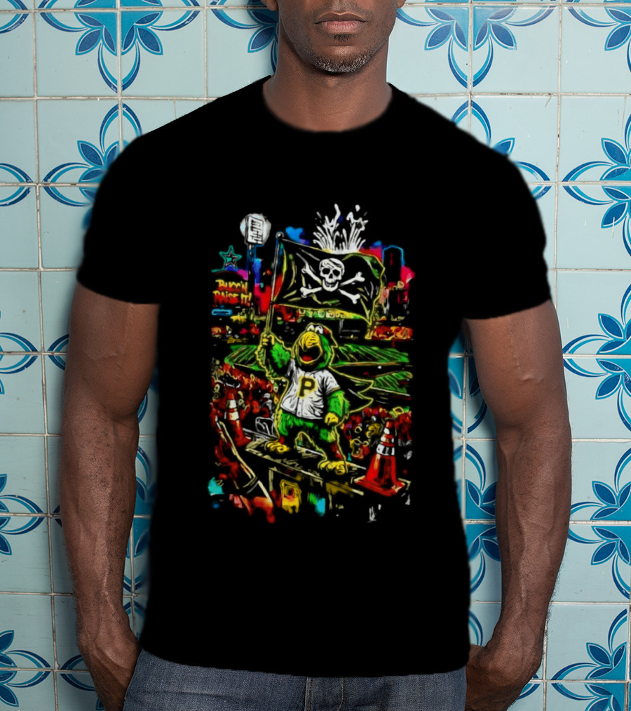 Pirate Parrot Pittsburgh Pirates Bucc'n Raise It Skull Flag T-Shirt
