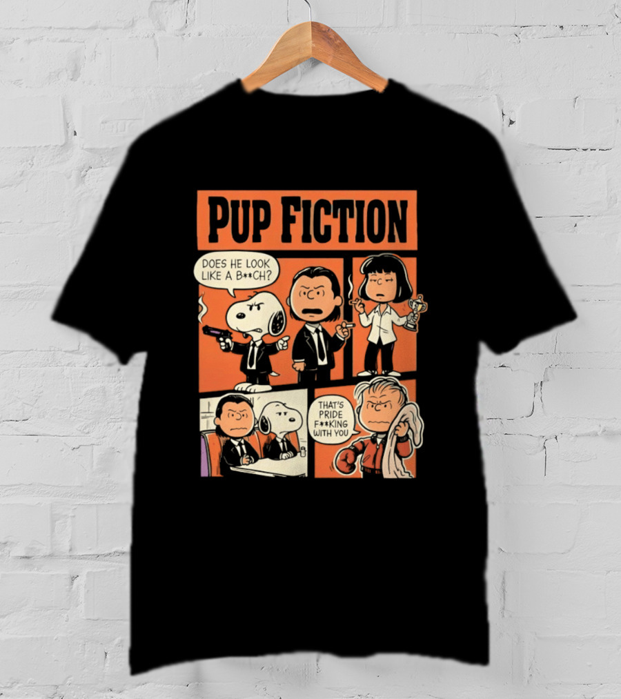 Pup Fiction Peanuts And Pulp Fiction Characters Mashup T-Shirt