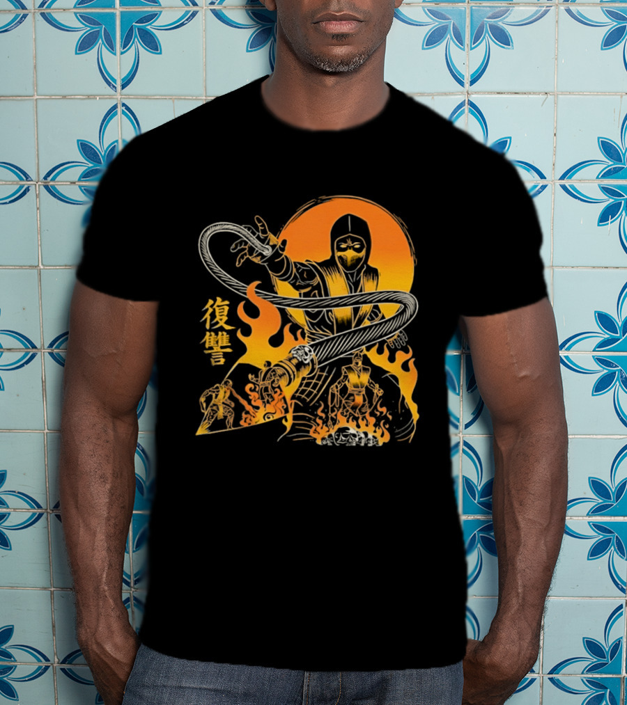 Scorpion Mortal Kombat Hellbound Wrath Kanji Flames T-Shirt