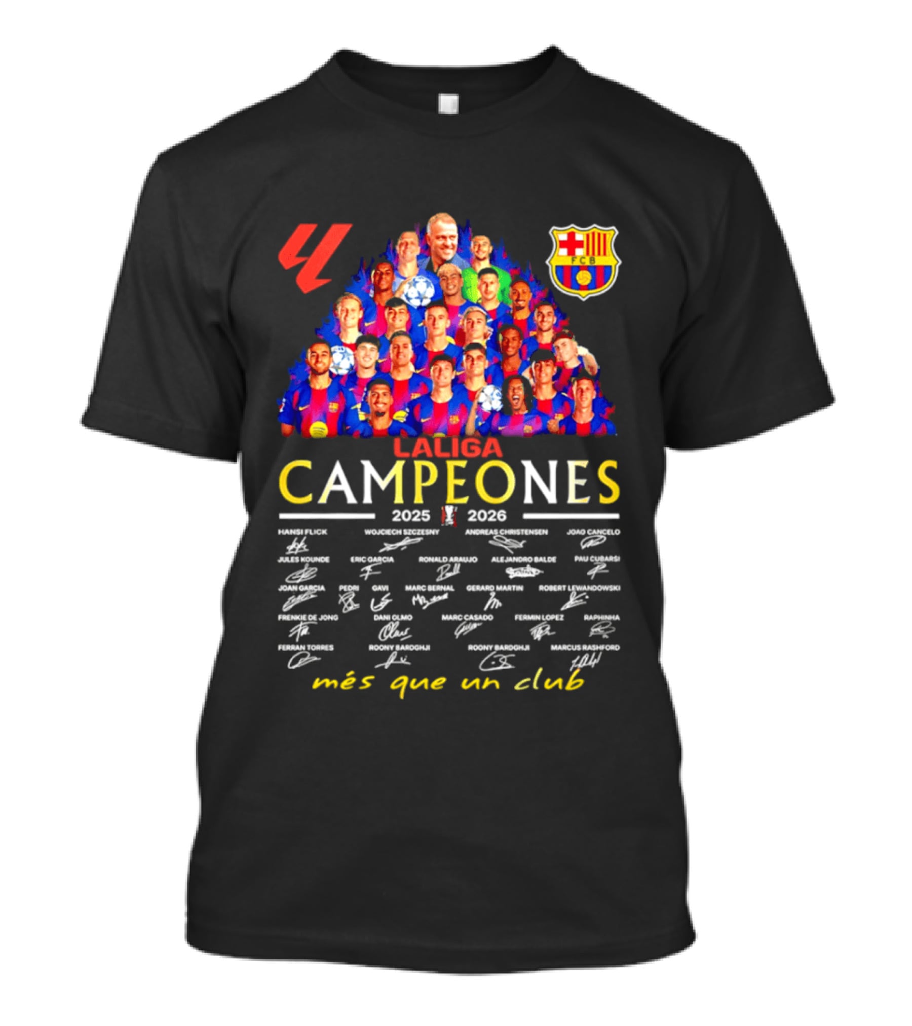 FC Barcelona LaLiga Campeones 2025 2026 Más Que Un Club Signatures T-Shirt