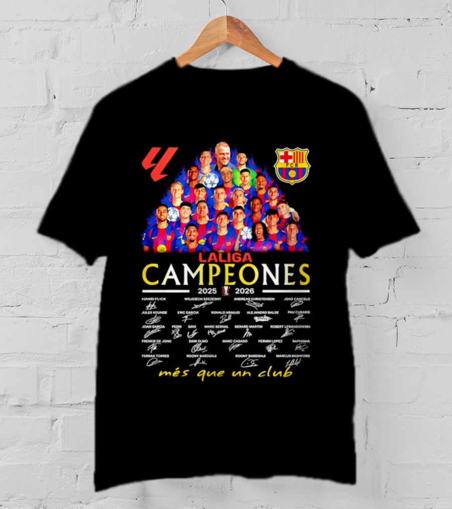 FC Barcelona LaLiga Campeones 2025 2026 Más Que Un Club Signatures T-Shirt