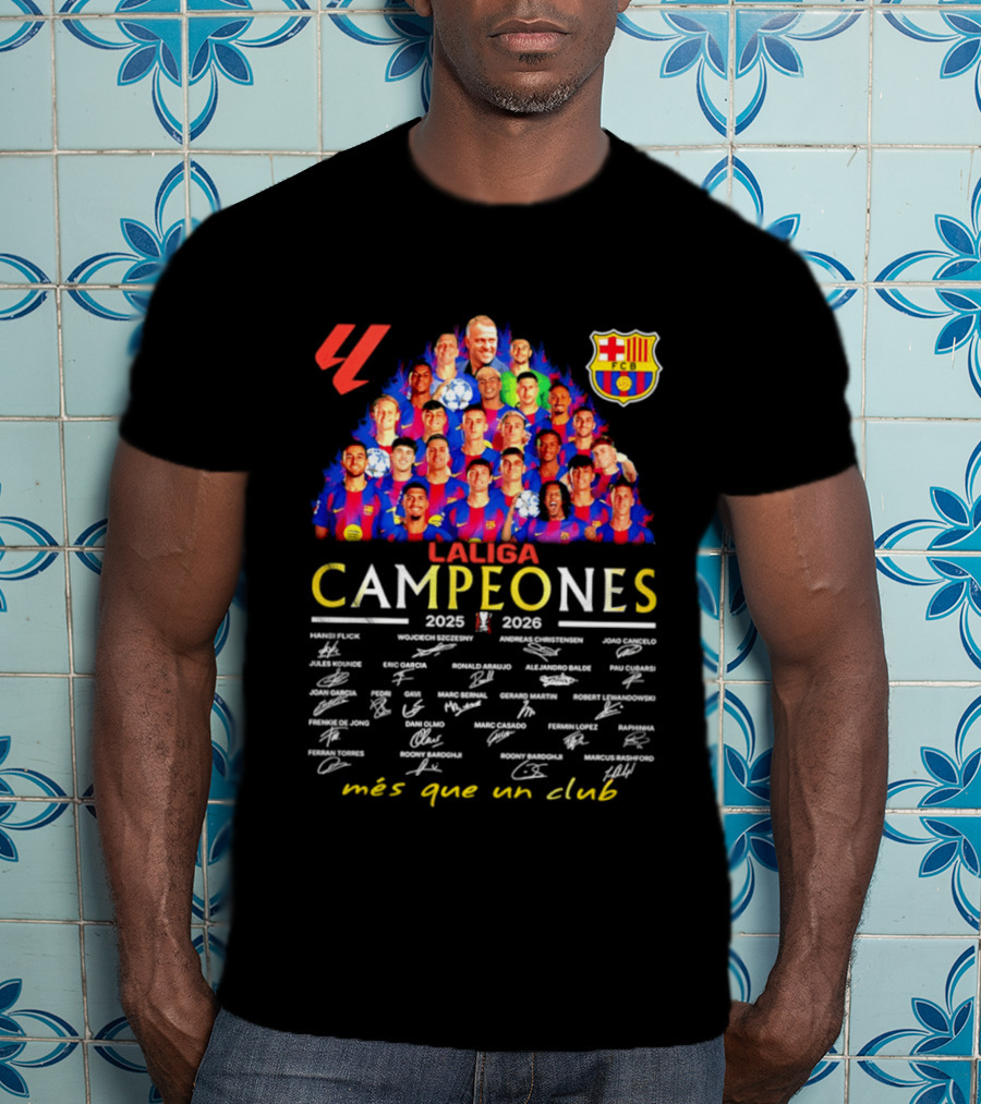 FC Barcelona LaLiga Campeones 2025 2026 Más Que Un Club Signatures T-Shirt