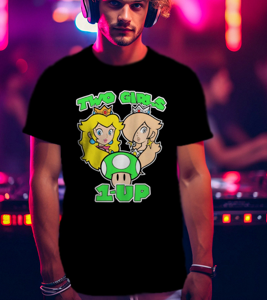 Two Girls 1 Up Mushroom Princesses Gaming T-Shirt
