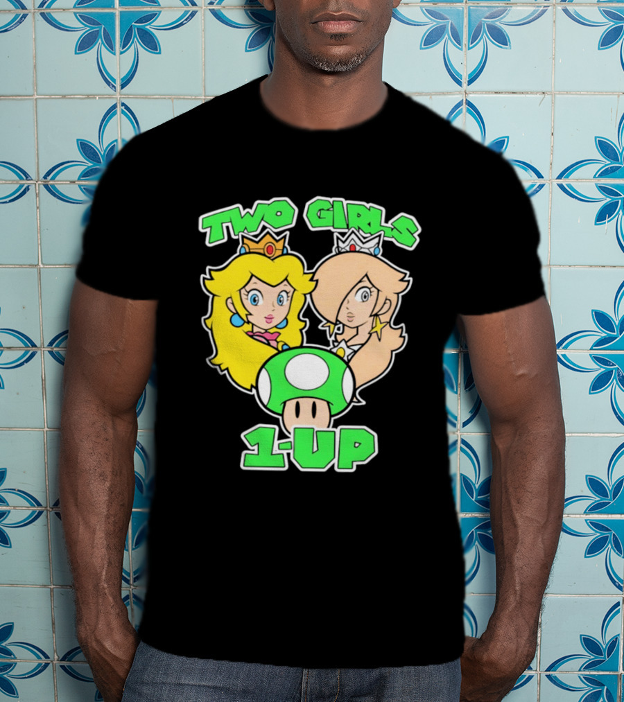 Two Girls 1 Up Mushroom Princesses Gaming T-Shirt