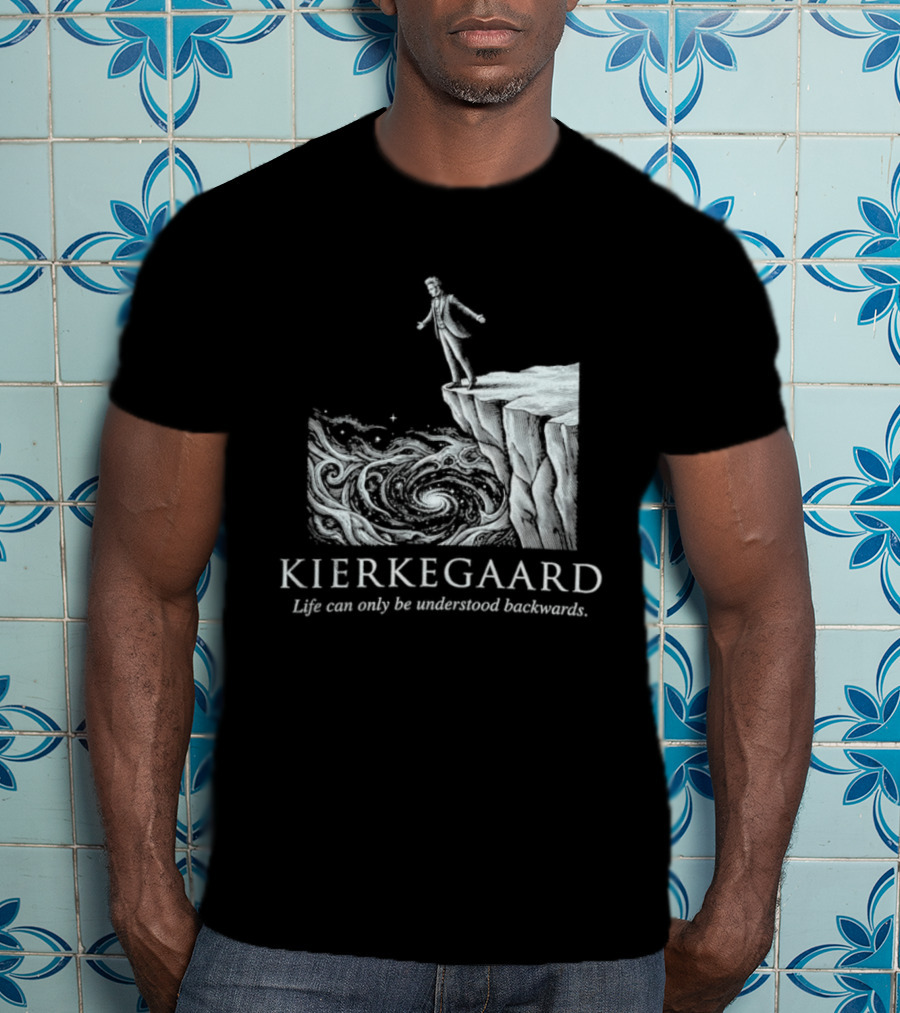 Kierkegaard Life Can Only Be Understood Backwards Cliff Edge T-Shirt