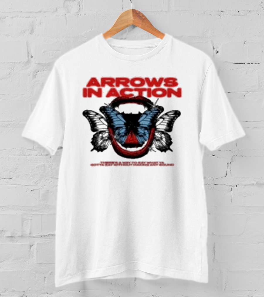 Arrows In Action Red Text Blue Butterfly T-Shirt