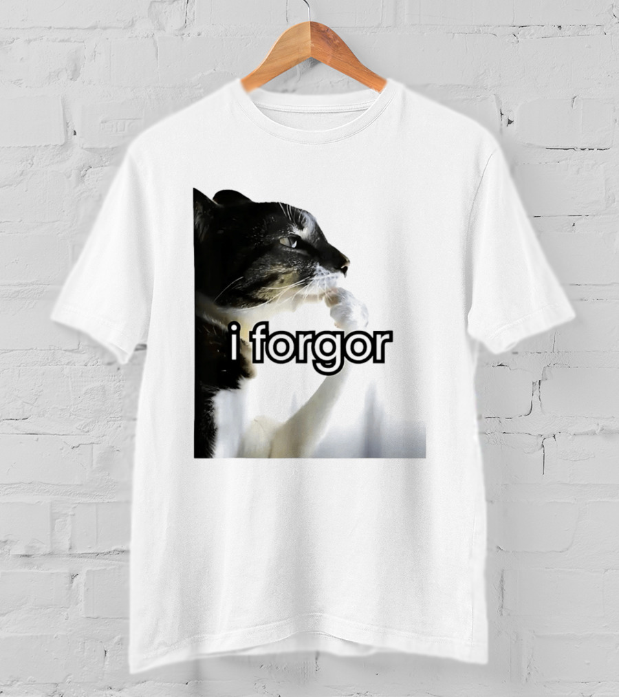 Cat I Forgor Meme Digital Image Paw Licking Pensive Moment T-Shirt