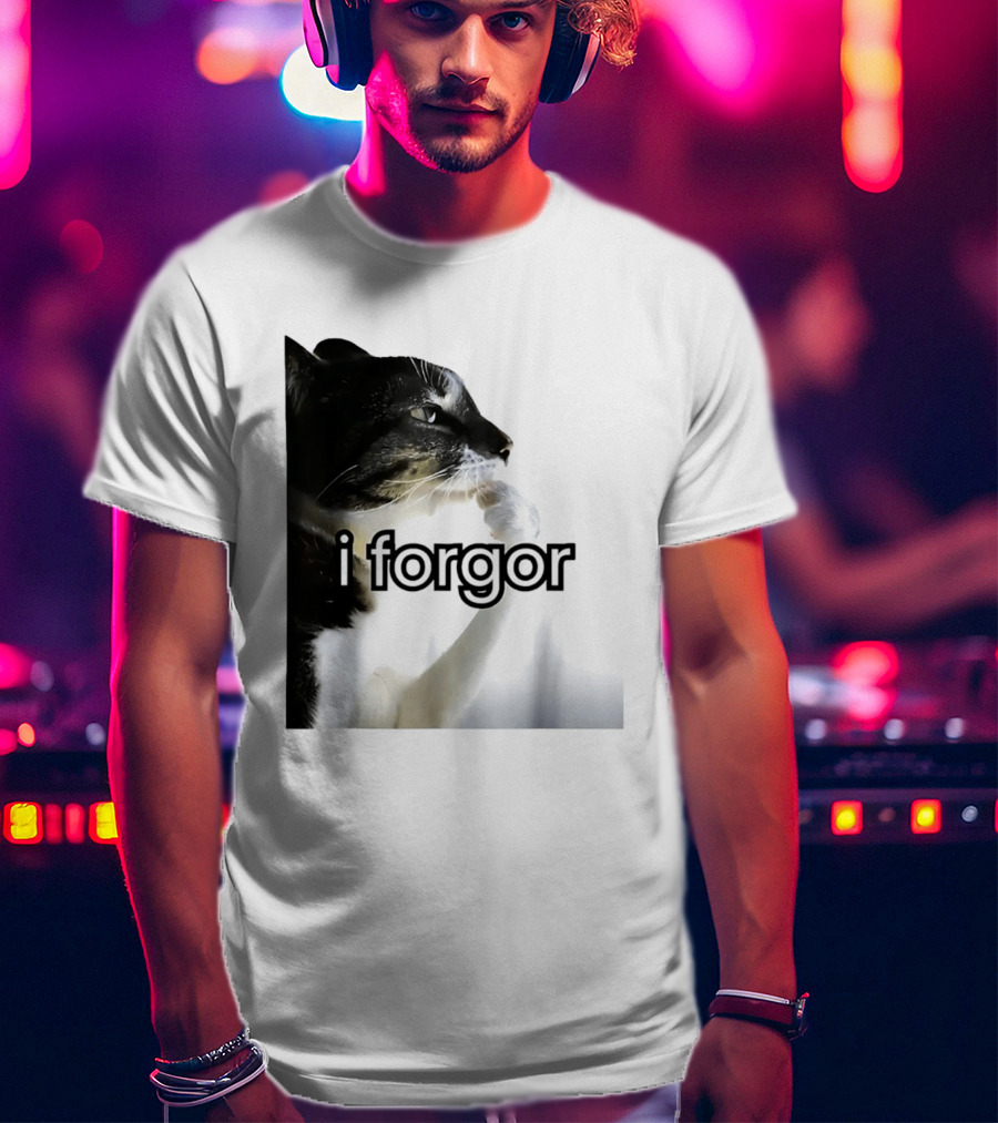 Cat I Forgor Meme Digital Image Paw Licking Pensive Moment T-Shirt