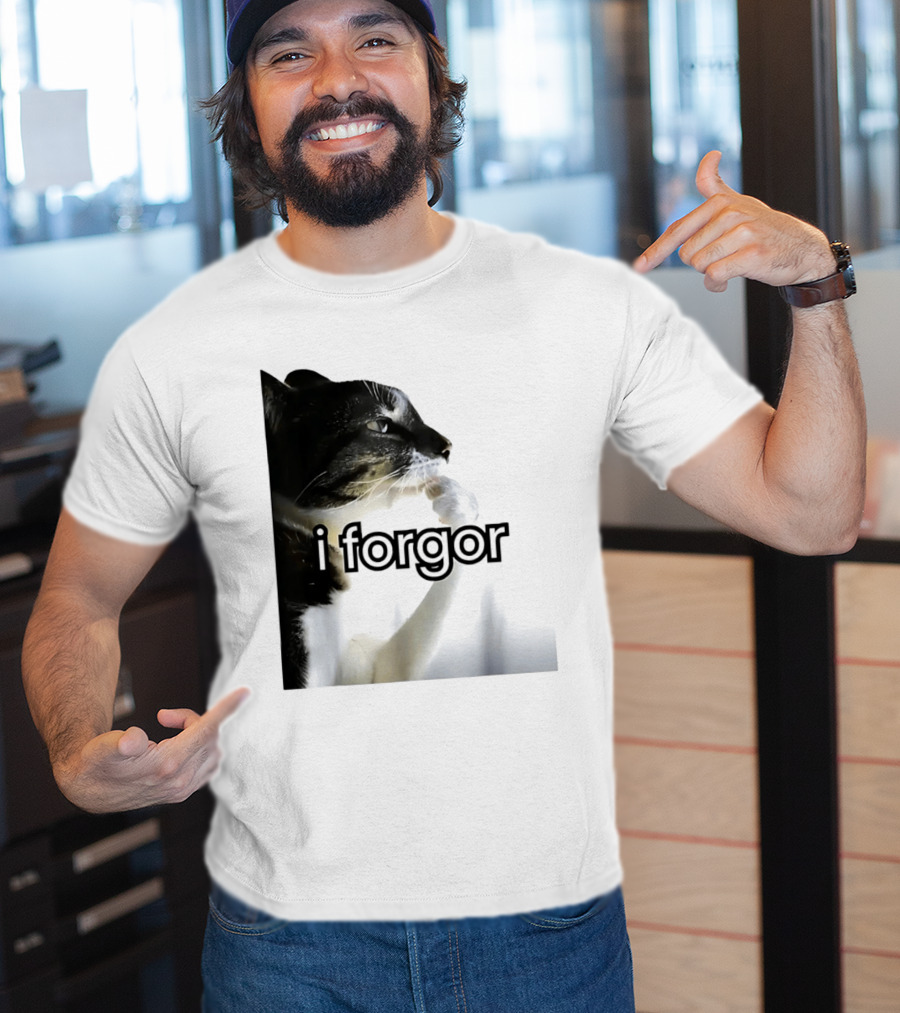 Cat I Forgor Meme Digital Image Paw Licking Pensive Moment T-Shirt