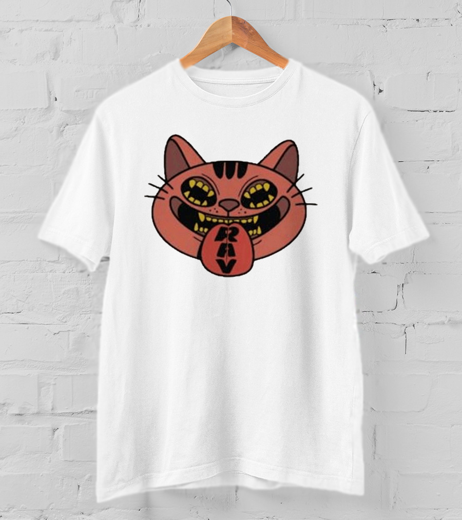 Exociety Rav Cat Tongue Out Face Graphic Urban Streetwear T-Shirt