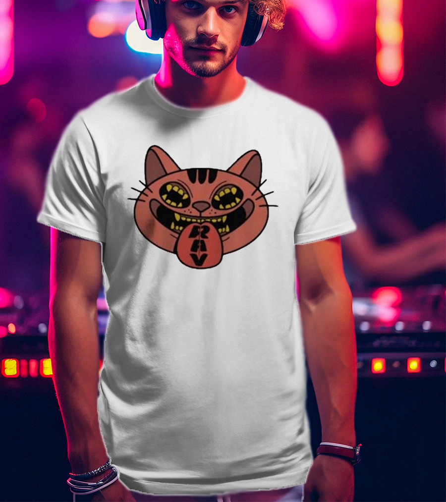 Exociety Rav Cat Tongue Out Face Graphic Urban Streetwear T-Shirt