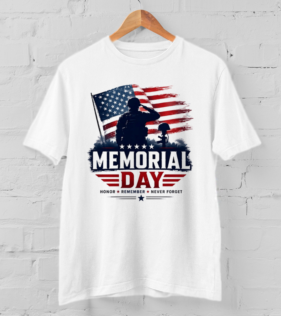 Memorial Day 2026 Honor Remember Never Forget American Flag T-Shirt