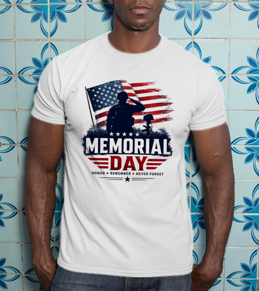Memorial Day 2026 Honor Remember Never Forget American Flag T-Shirt