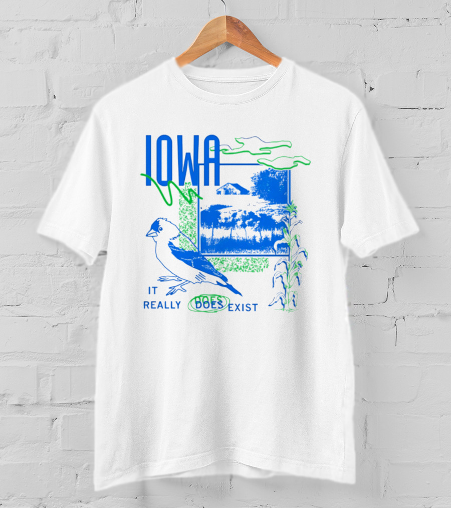 Iowa It Really Does Exist 90s Style Scenic Landscape Bird And Cornfield T-Shirt