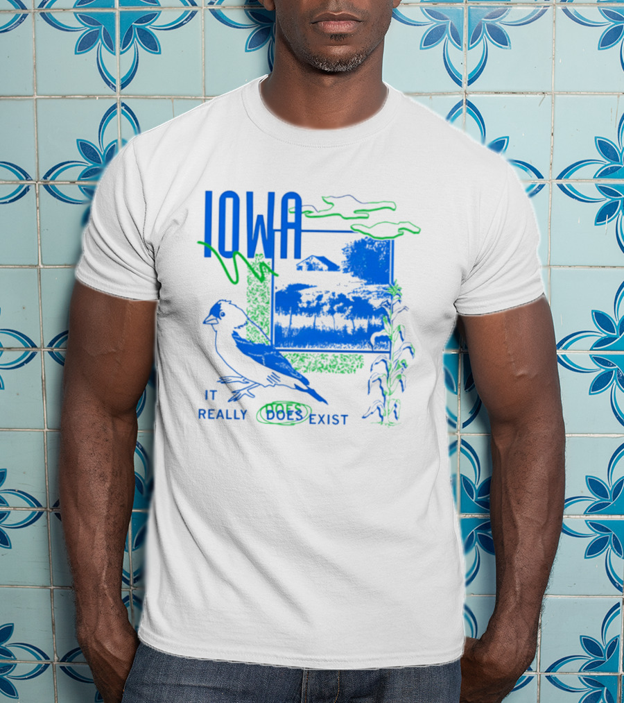 Iowa It Really Does Exist 90s Style Scenic Landscape Bird And Cornfield T-Shirt
