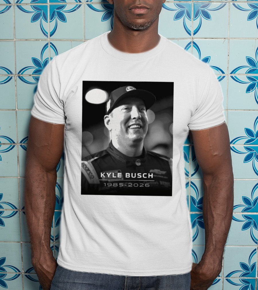 Kyle Busch 1985 2026 Racing Tribute Black And White T-Shirt