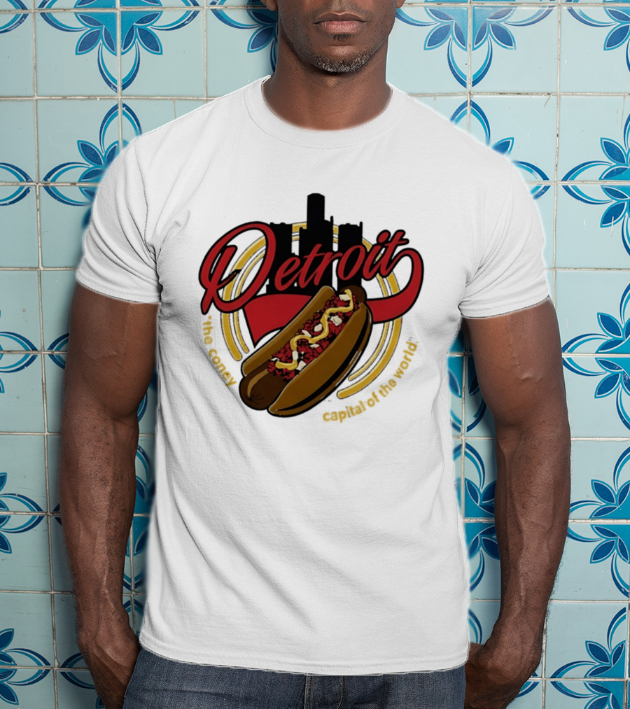 Detroit The Coney Capital Of The World Hot Dog Skyline T-Shirt