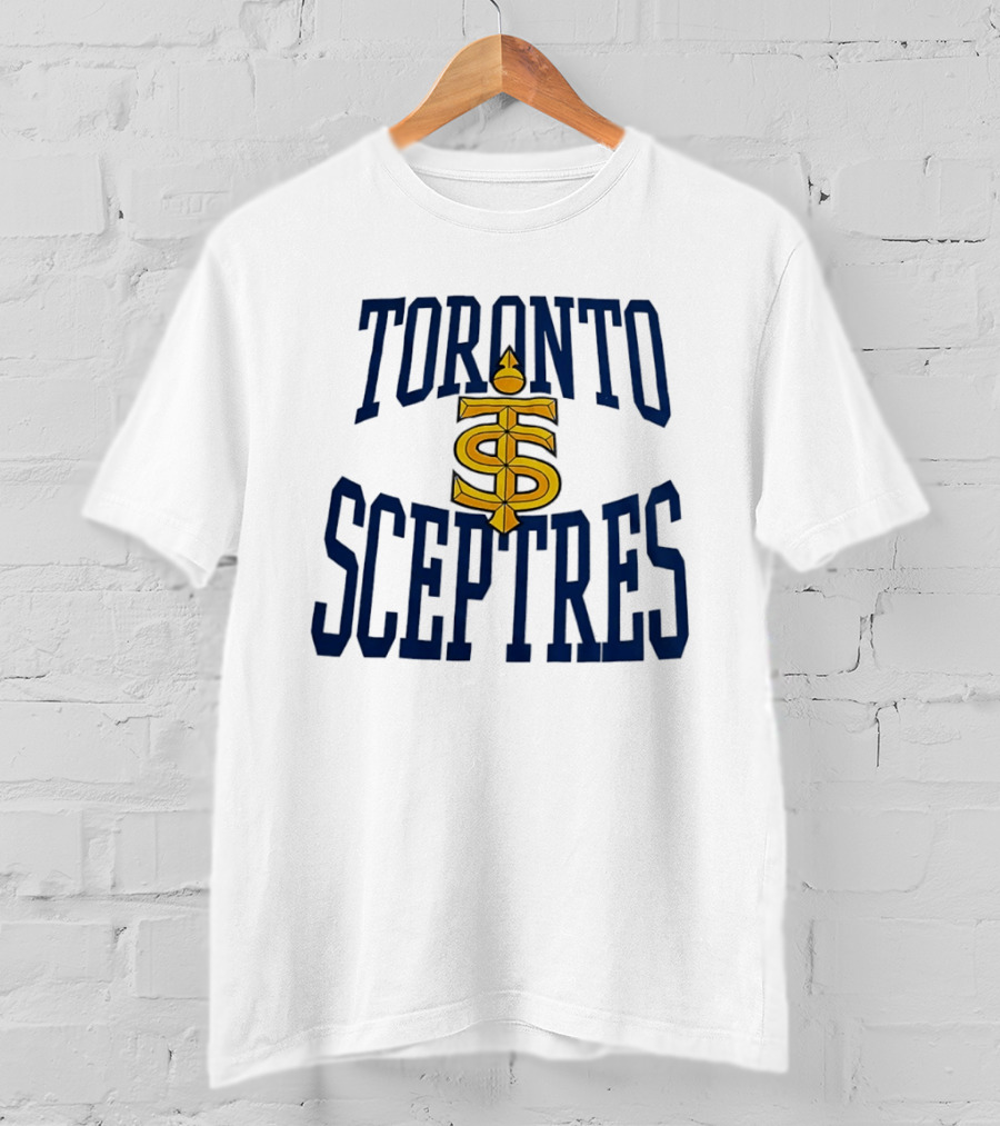 Toronto Sceptres Sports Team Logo Icon With Gold Emblem And Blue T-Shirt