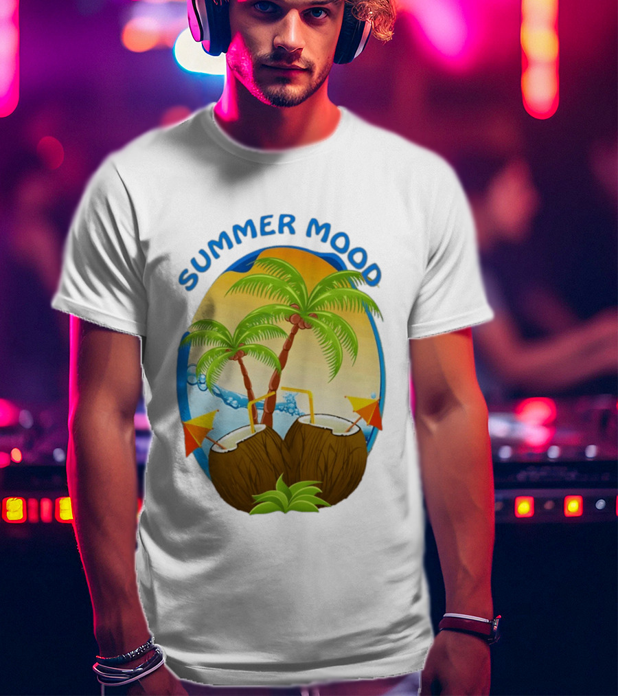 Summer Mood Tropical Palm And Coconut Drink Fiesta T-Shirt