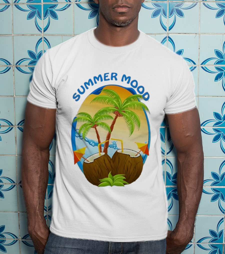 Summer Mood Tropical Palm And Coconut Drink Fiesta T-Shirt