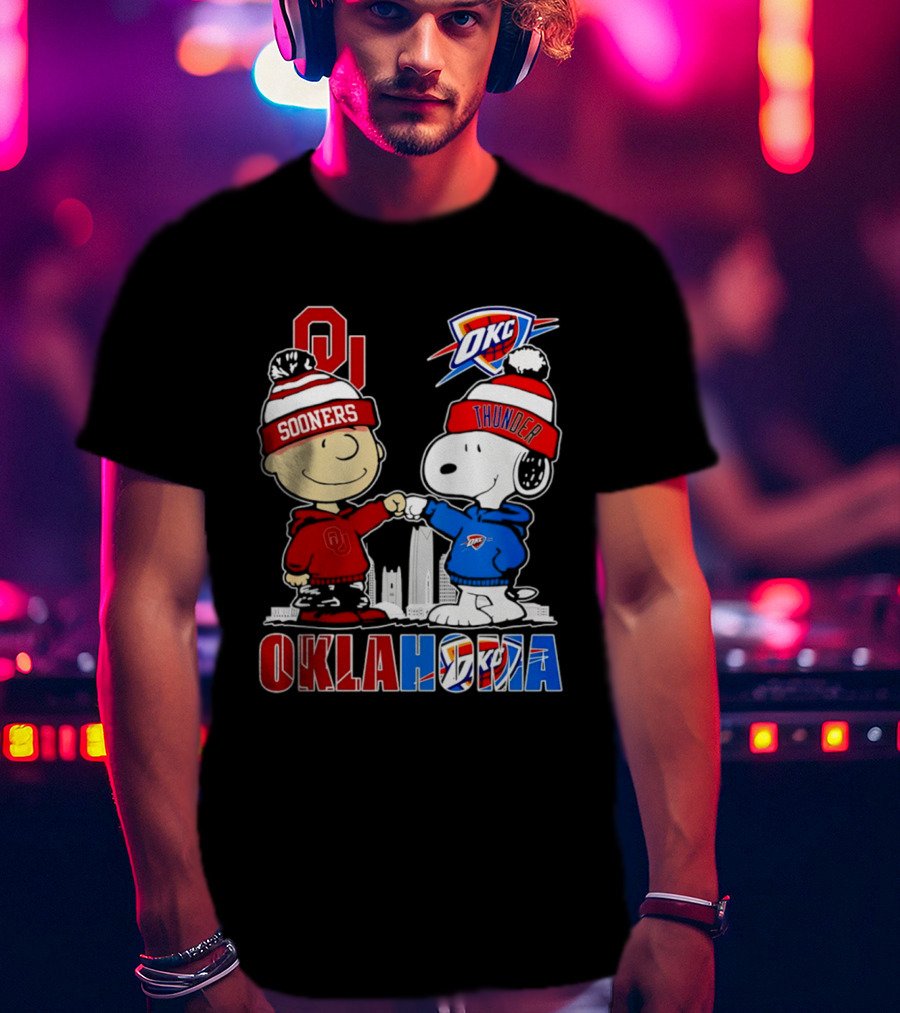 Oklahoma Sooners OU Snoopy OKC Thunder Unity Skyline T-Shirt