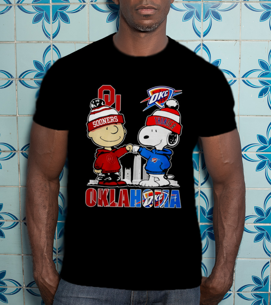 Oklahoma Sooners OU Snoopy OKC Thunder Unity Skyline T-Shirt