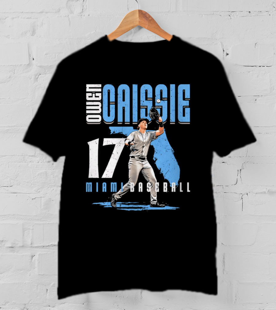 Owen Caissie 17 Miami Baseball Florida Map T-Shirt