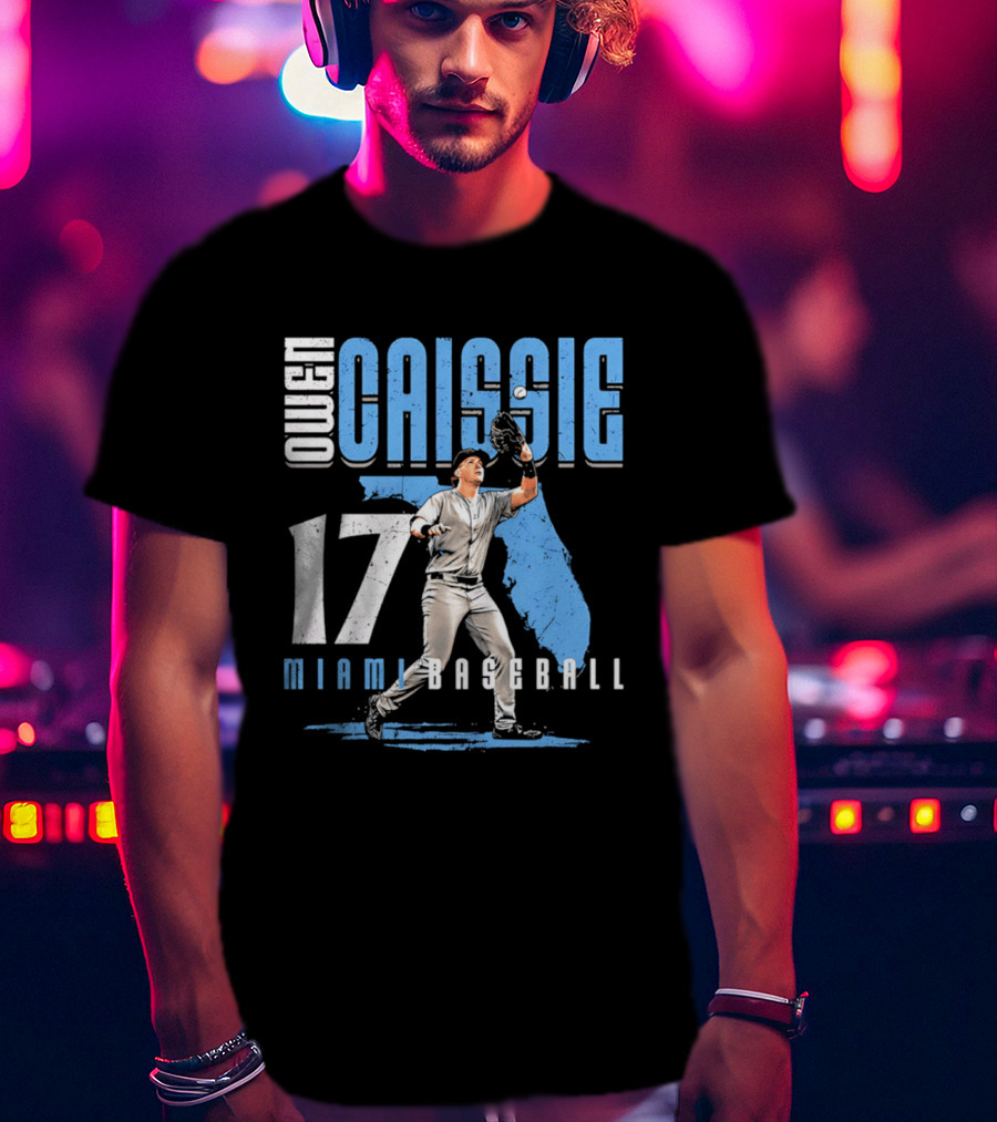 Owen Caissie 17 Miami Baseball Florida Map T-Shirt