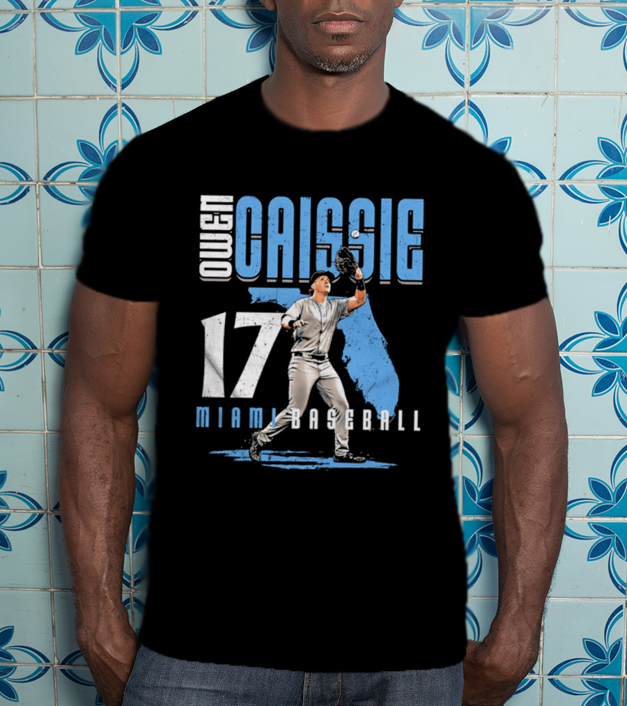 Owen Caissie 17 Miami Baseball Florida Map T-Shirt