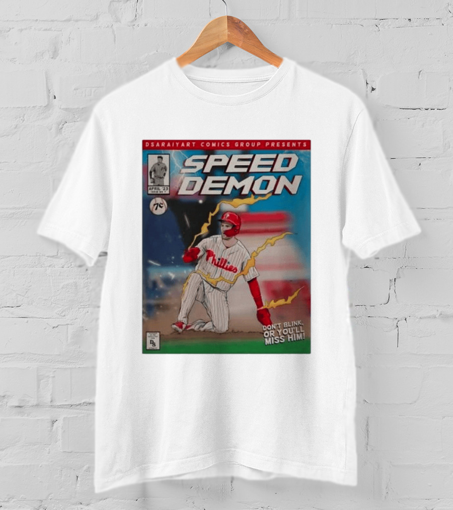 DSaraiyart Speed Demon Phillies April 23 Comics Group Don't Blink Trea Turner T-Shirt