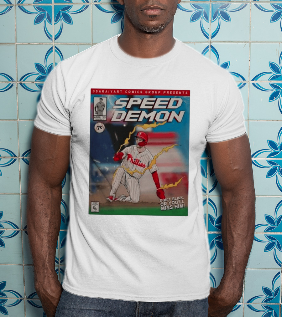 DSaraiyart Speed Demon Phillies April 23 Comics Group Don't Blink Trea Turner T-Shirt