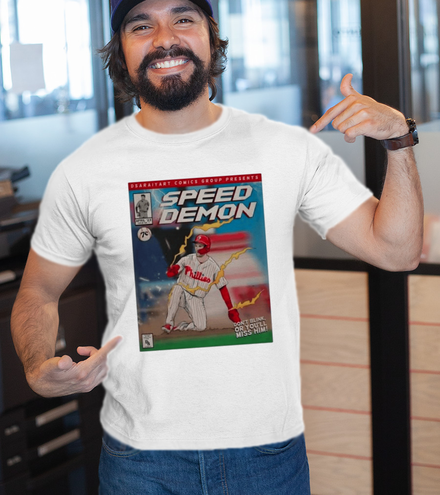 DSaraiyart Speed Demon Phillies April 23 Comics Group Don't Blink Trea Turner T-Shirt