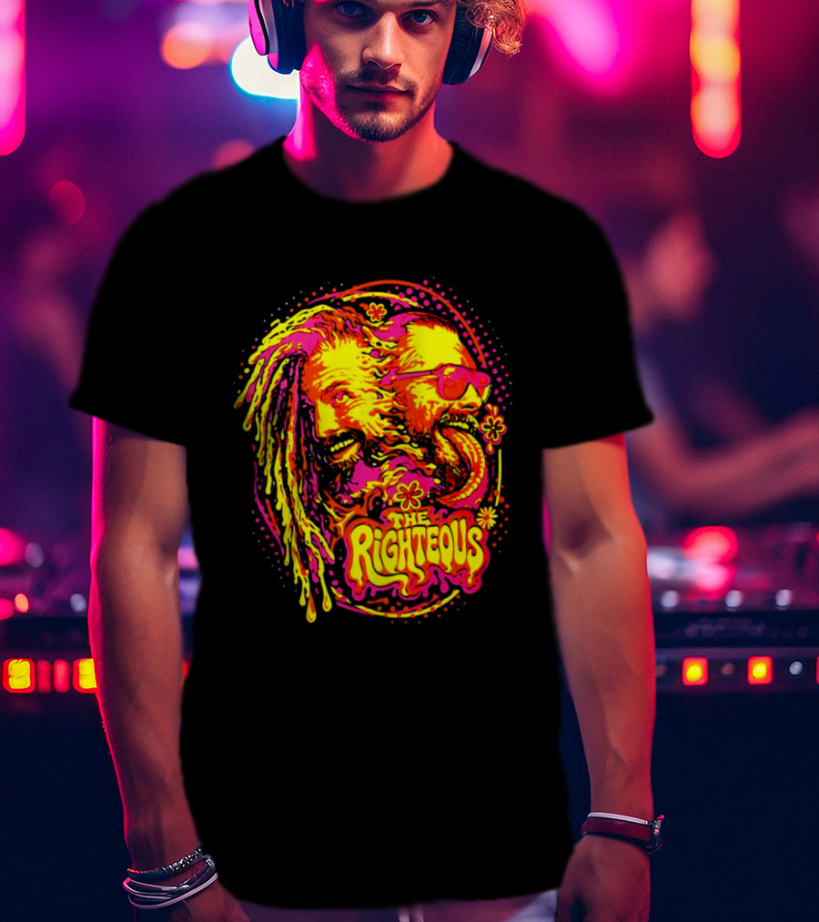 TNA Wrestling The Righteous Psychedelic Tie Dye Art With Sunglasses And Flowers T-Shirt