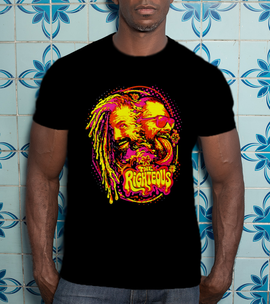 TNA Wrestling The Righteous Psychedelic Tie Dye Art With Sunglasses And Flowers T-Shirt