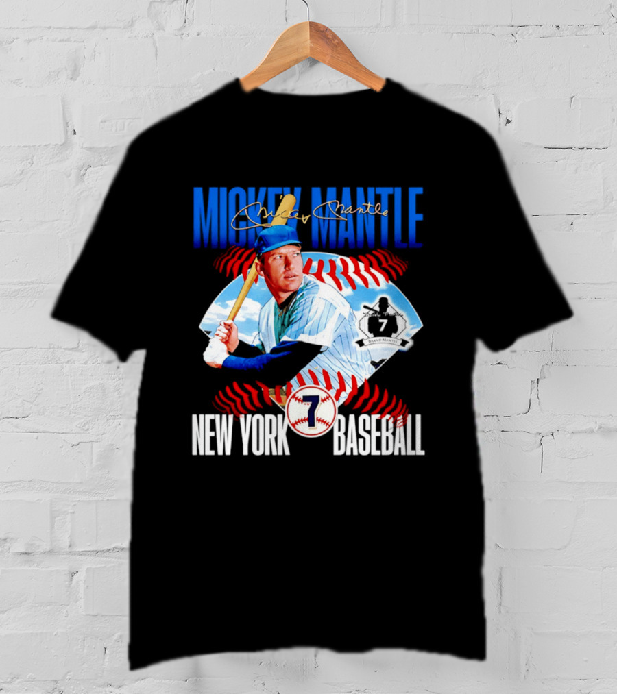 Mickey Mantle New York Baseball 7 Laces T-Shirt