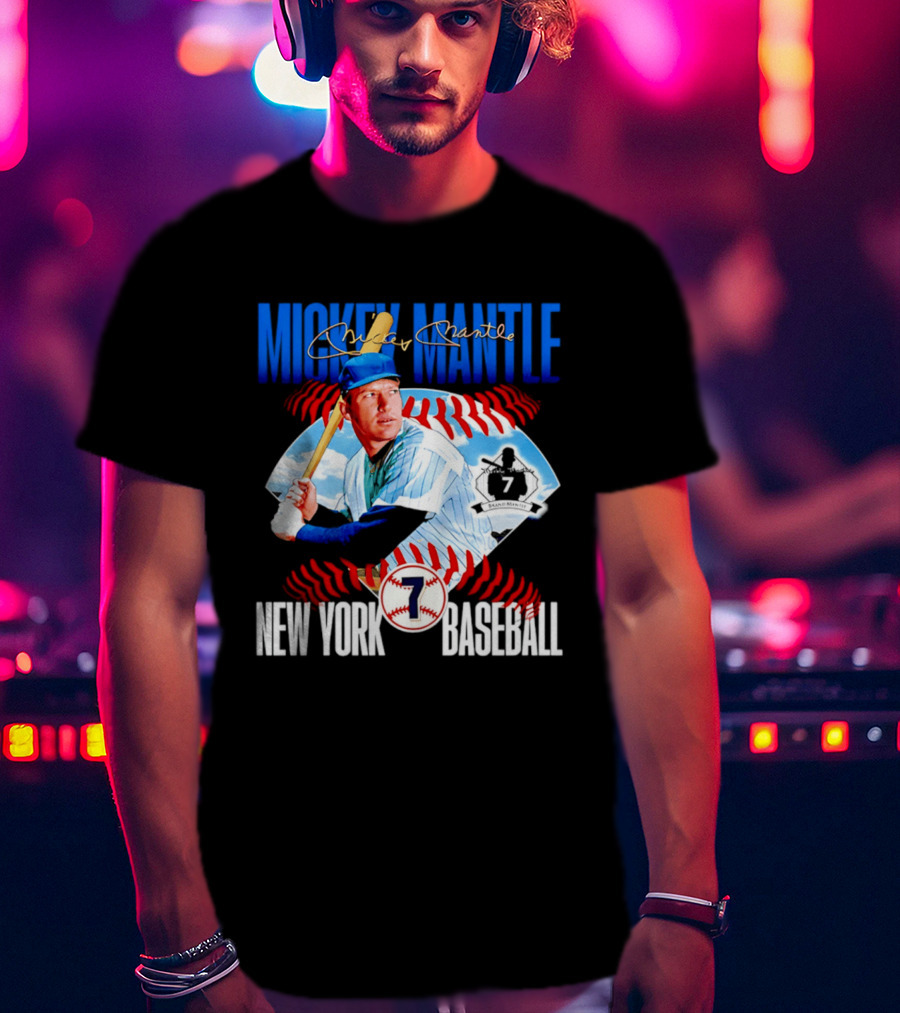 Mickey Mantle New York Baseball 7 Laces T-Shirt