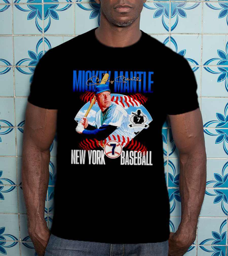 Mickey Mantle New York Baseball 7 Laces T-Shirt