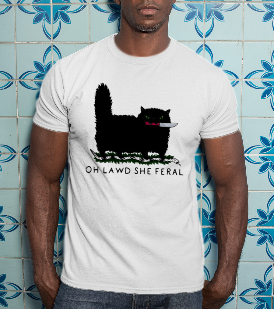 Oh Lawd She Feral Cat Knife Snake T-Shirt