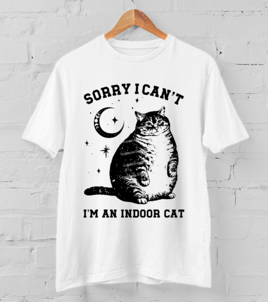 Sorry I Can't I'm An Indoor Cat Moon And Stars Fat Cat T-Shirt