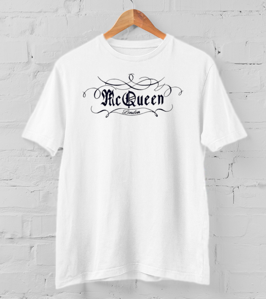 McQueen London Ornate Gothic Luxury Fashion Script T-Shirt
