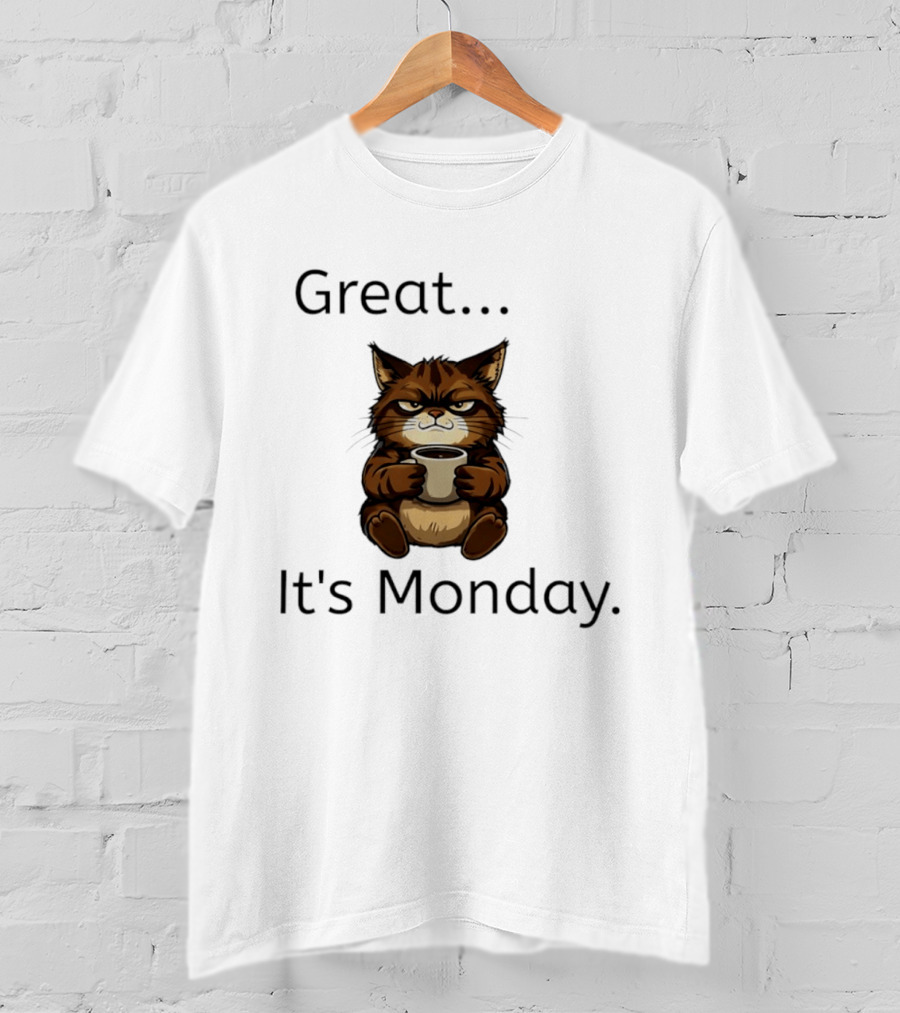 Great It's Monday Mood Cat With Coffee T-Shirt