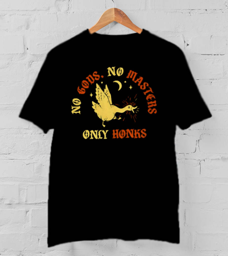 No Gods No Masters Goose Only Honks Crescent Moon And Stars T-Shirt