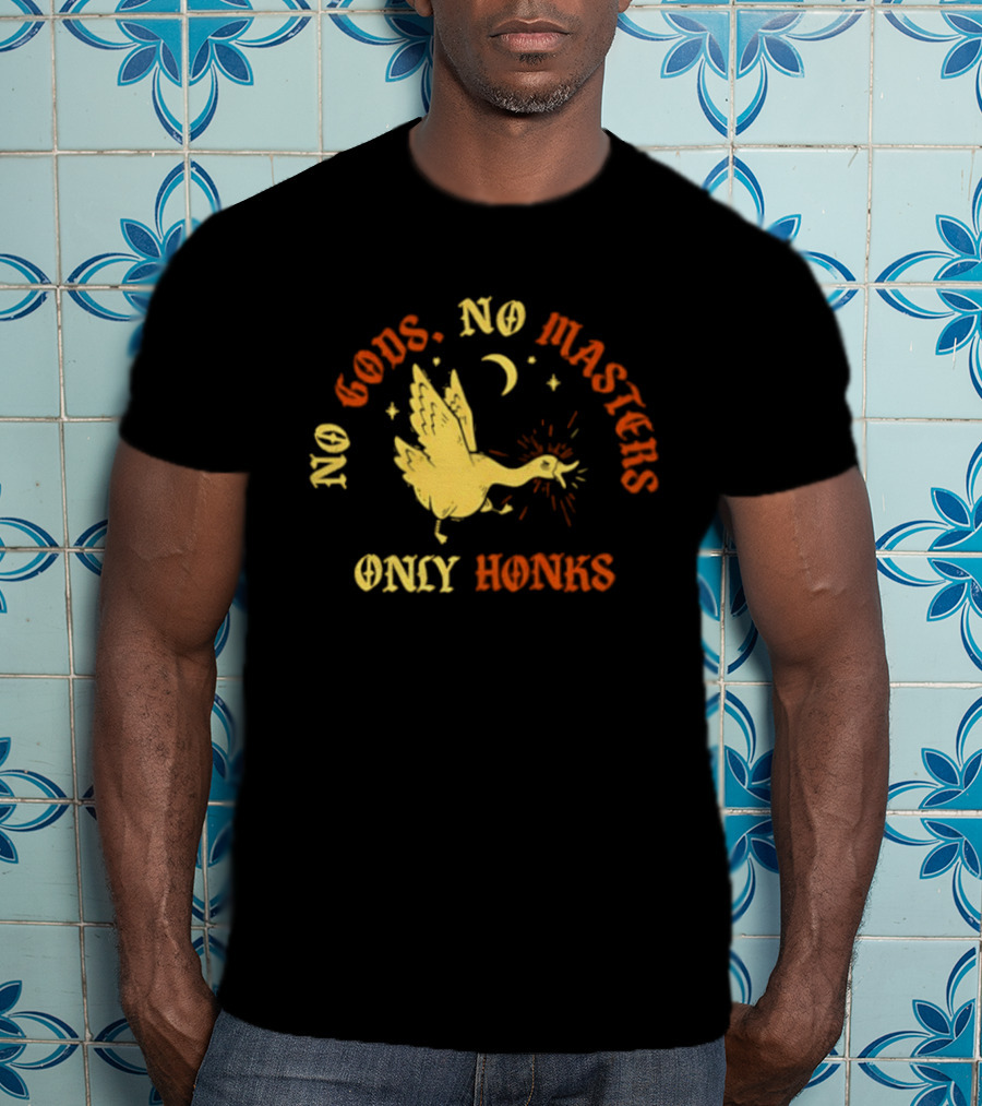No Gods No Masters Goose Only Honks Crescent Moon And Stars T-Shirt