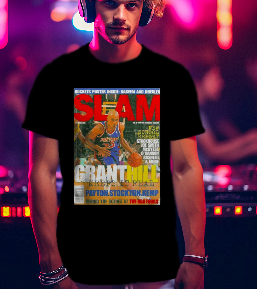 SLAM Granthill Keeps It Real Payton Stockton Kemp Pistons Basketball NBA Finals Hakeem Drexler T-Shirt