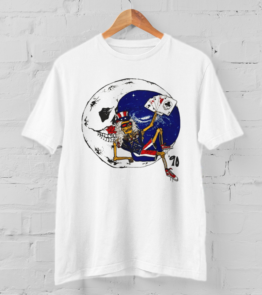Grateful Dead 1990 Rare Uncle Sam Skeleton Moon Playing Cards T-Shirt